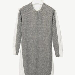 Kenzo Grey & White Pleated-Back Sweater Shirt Dress